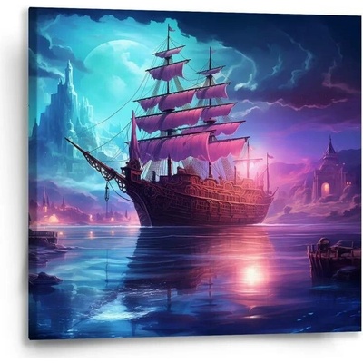 Sablio Obraz Magická plachetnice pod měsícem - 50x50 cm