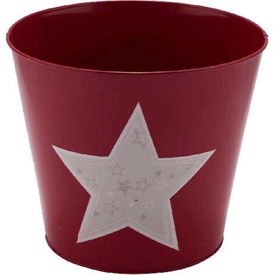 Zinktopf, rot m. Stern, 13x13x12,5cm, ks|Ego Dekor