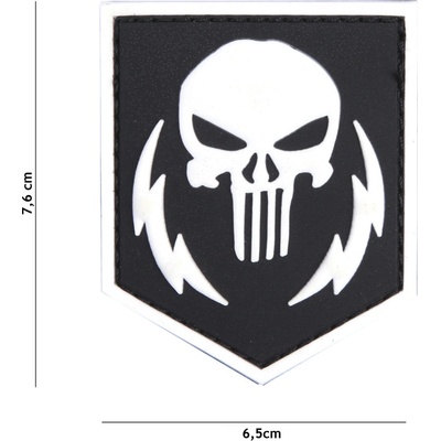 Gumová nášivka 101 Inc Punisher Thunder - biela