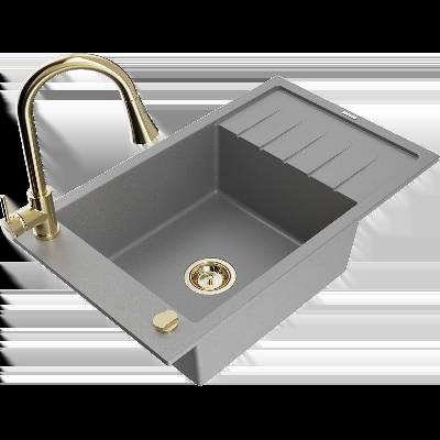 Elias гранитна мивка с 1 отделение с отцедник и кухненски смесител Elia, сив - 6511-71-670101-50 (6511-71-670101-50)