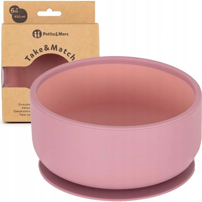 Petite&Mars Miska dvojfarebná silikónová Take&Match Dusty Rose 6m+ ružová 12 x 8 x 16 cm