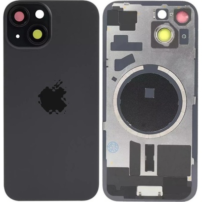 Kryt Apple iPhone 15 Sklo Zadního Housingu + Sklíčko Kamery + Kovová Destička + Magsafe Magnet černý – Zboží Mobilmania