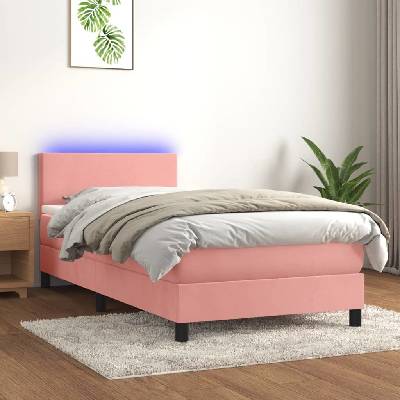 Petrashop 3134266 boxspring postel s matrací a LED růžová samet