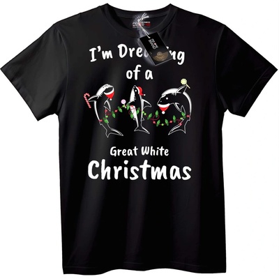 NOONEBRAND Тениска Голяма Бяла Коледна Акула - 7XL, Black