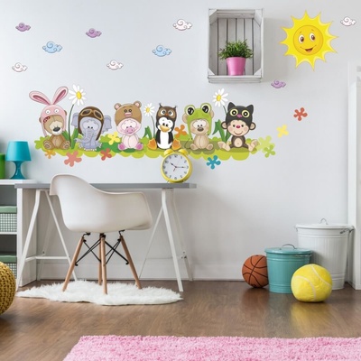 INSPIO Dětské samolepky na zeď - Kamarádi na louce N.1 – 30 × 95 cm + doplňky