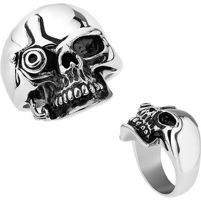 Šperky eshop ocelový prsten stříbrná lesklá patinovaná lebka ve stylu Terminátora T24.12