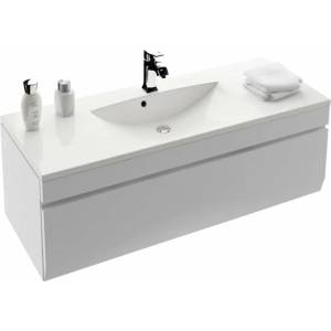 Oristo Комплект стенен шкаф Oristo Horyzont от бял MDF и композитна мивка 120 см (OR37-SD-120+ORSUM120CAMELIA)
