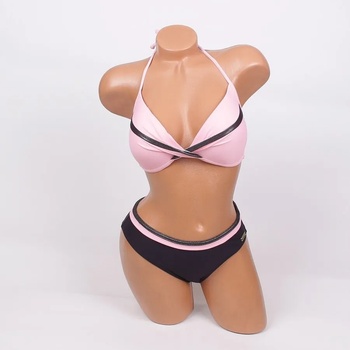 Image 1 of Нежен бански в розово и черно с лъскави ленти - чашка c