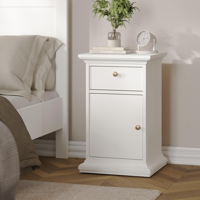 Нощен шкаф Paris с 1 врата и 1 чекмедже Бял