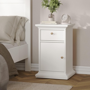 Нощен шкаф Paris с 1 врата и 1 чекмедже Бял