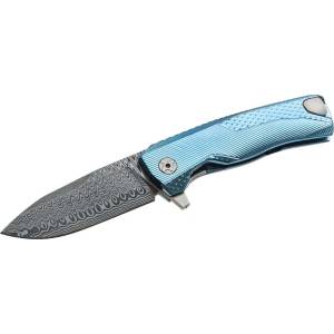 lionSTEEL rok dd bl / Луксозно джобно ножче с масивна титаниева дръжка и ексклузивно острие от дамаска стомана - синьо (lion0151)