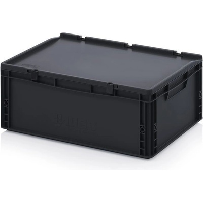 TBA Plastová ESD Euro přepravka 600 x 400 x 220 cmmm s víkem plný úchyt