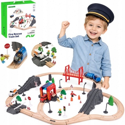 TookyToy Drevená vláčiková dráha hasiči