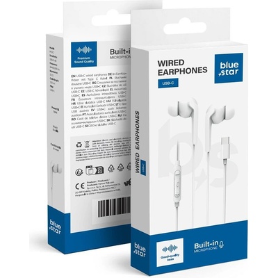 Blue Star Wire Earphones Type C With Microphone M15C 1,2 M White