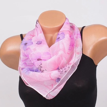 Image 1 of Стилно розово фишу с лилави цветя