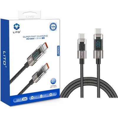 Lito LD09CC Type-C to Type-C 100W High Speed Charging LED Display 1,2m černý