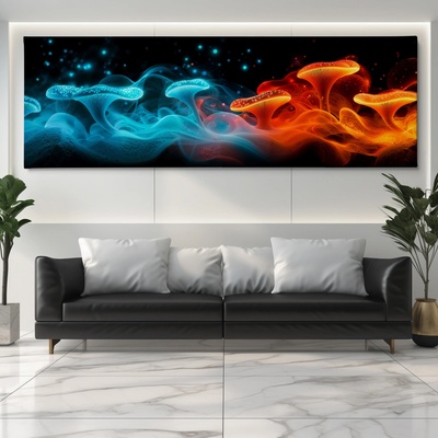 Obraz na plátně - Setkání neonové houby FeelHappy.cz Velikost obrazu (šířka x výška): 90 x 30 cm