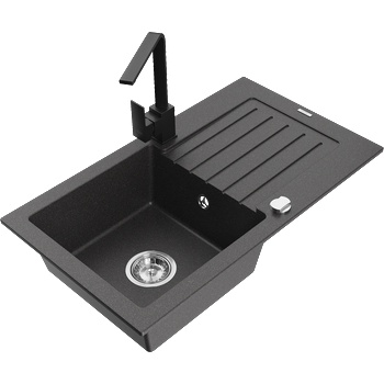 Mexen Pablo гранитна мивка с 1 отделение и изцеждач, и кухненски смесител Rita, черен накъсан - 6510-76-670300-70 (6510-76-670300-70)