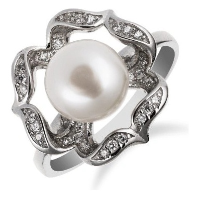 Meucci Výrazný stříbrný prsten s perlou uvnitř zirkonové skořápky SP59R