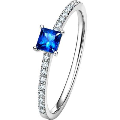 Zlaton Prsten bílé zlato s diamanty s modrým safírem N08042602513