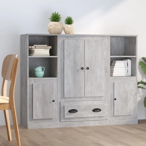 vidaXL Високи шкафове, 3 бр, бетонно сиви, инженерно дърво (3185323)