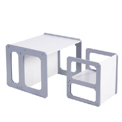 Детски комплект 3 в 1 Ginger Home - Маса, столче и пейка, Бяло & Сиво (TF6912)