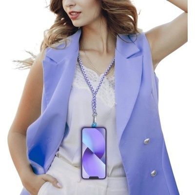 Šňůrka na telefon s nastavitelnou délkou(délka 165 cm ,max 82,5 cm ve smyčce) Bílo-fialová