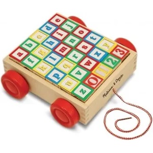 Melissa & Doug - Дървена количка за дърпане с кубчета (11169)