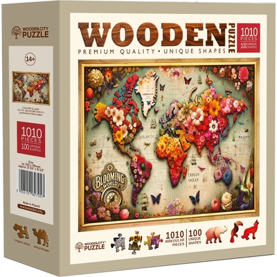 Wooden City Дървен пъзел Wooden City, 1010 части - Цветна карта на света (NB 0805-XL)