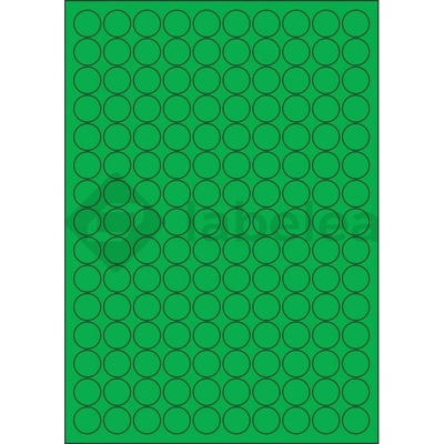 Labelea Samolepiace etikety kruh 18x18 mm farebné papierové, na hárku A4, pre laserovú a atramentovú tlač, Farba etikiet Zelená, Počet hárkov v balení 100 EPY999018PG150S