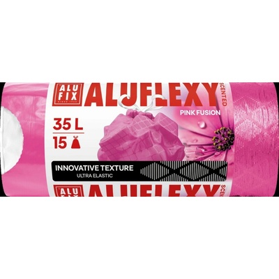 ALUFIX Vrecia na odpadky zaťahovacie LDPE parfumované 35 l 15 ks 20µm Aluflexy ružové
