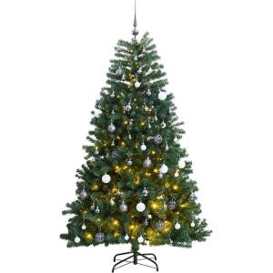 vidaXL Изкуствена коледна елха с шарнири, 300 LED и топки, 180 см (3210164)