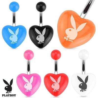 Šperky eshop ocelový piercing do břicha barevné akrylové srdce zajíček playboy PC10.05 oranžová