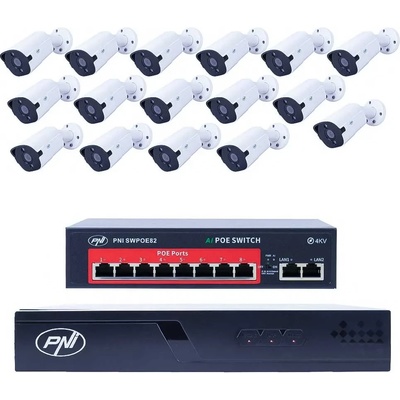 PNI House IP716 16x8MP 4K Ultra HD PoE Комплект с 16 Камери и Кабели (PNI-IP716-16I8)