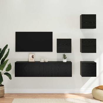 vidaXL Комплект ТВ шкаф 6 pcs 60 x 30 x 30 cm Черен дъб (3438612)