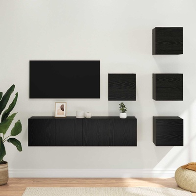 vidaXL Комплект ТВ шкаф 6 pcs 60 x 30 x 30 cm Черен дъб (3438612)