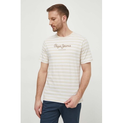 Pepe Jeans Памучна тениска Pepe Jeans STRIPED EGGO в бежово с десен (PM509407)