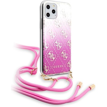 GUESS Gradient Case With Strap - дизайнерски кейс с висока защита и връзка за носене за iPhone 11 Pro (розов)