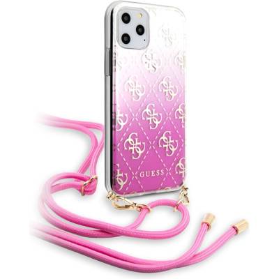 GUESS Gradient Case With Strap - дизайнерски кейс с висока защита и връзка за носене за iPhone 11 Pro (розов)