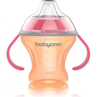BabyOno hrnček netečúci s mäkkým náustkom Natural Nursing oranžový 180 ml