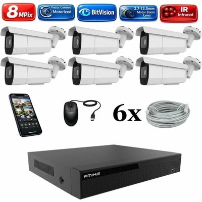 Amiko IP 6 kamerový set Varifokal 4K Ultra HD 8Mpix Tube 1805K6