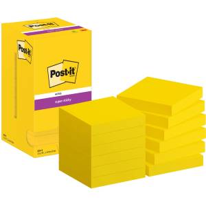 Post-it Super Sticky Notes, 12 pads (1080 sheets), 76mm x 76mm, Yellow - 654-S (654-S)