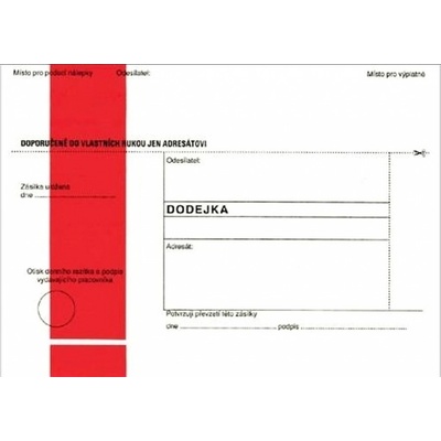 Obálka B6, 125x176 mm, dodejka, samopropisovací, bez poučení, červený pruh, recyklovaná, 1 000 ks