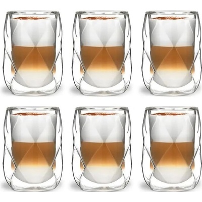 Vialli Design GEO dvojstenné sklenené termo poháre na kávu a čaj 6 x 350 ml