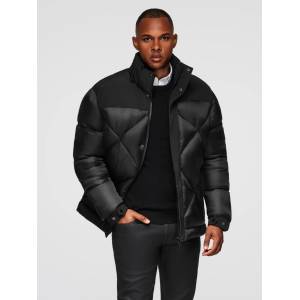 Ombre Clothing Мъжко яке с качулка и геометричен ромбовиден прошив - черно V1 OM-JAHP-0237 Ombre Clothing Ombre Clothing | Cheren | МЪЖЕ | S