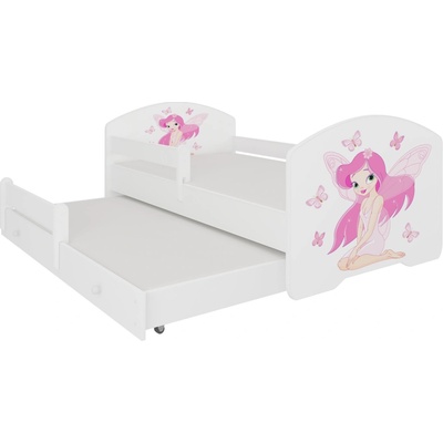 Dvojlôžko Pepe II Girl with Wings 160 so zábranou a matracmi Biela CH-Pep-II-Barr-Girl - wing-E982 ADRK FURNITURE