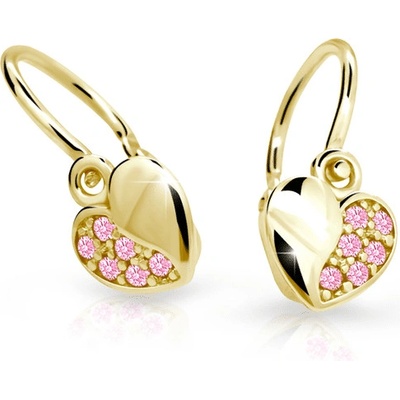 Danfil dětské náušnice srdíčka C2160 ze žlutého zlata s kamínky Pink zapínání brizura