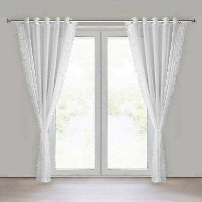 Takoy Bílá záclona ze šifonu zdobená volánkem na okrajích v kompletu ozdobná šňůrka 140x250 cm průchodky - LUISA-HF-478637 | 140 x 250 cm