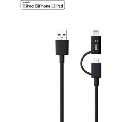 OZAKI Сертифициран кабел 2в1 за Apple Lightning и MicroUSB устройства - Ozaki O! Tool Combo OT227BK Cable (черен) (FECBURE)