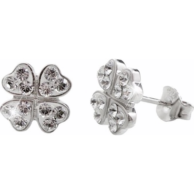 JSB Stříbrné čiré se Swarovski Elements Čtyřlístek Krystal 14699